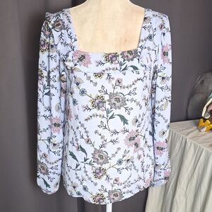 Banana‎ Republic Floral Blouse Women’s Small Blue Long Sleeve Square Neck